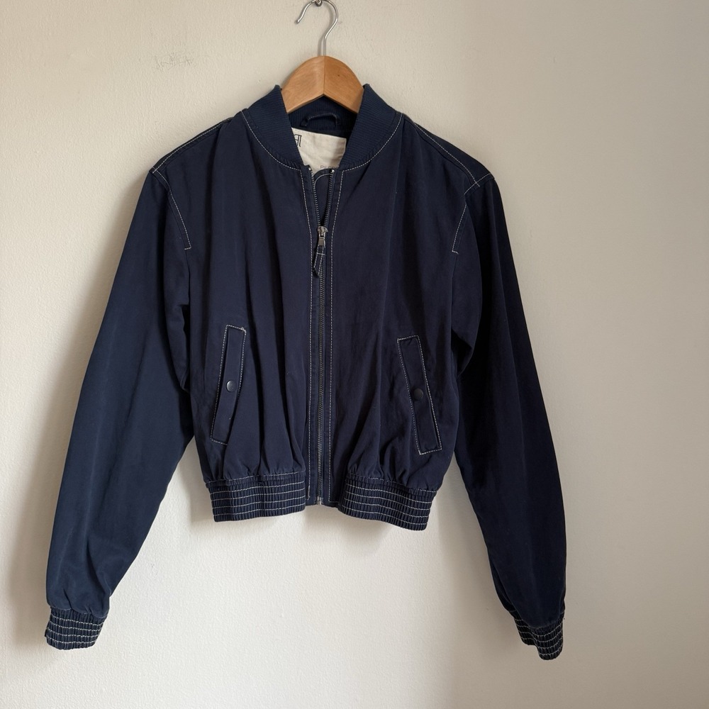 Pilcro Bomber Jacket 100% cotton Size XS Women's Dark Navy Blue - Picture 2 of 15